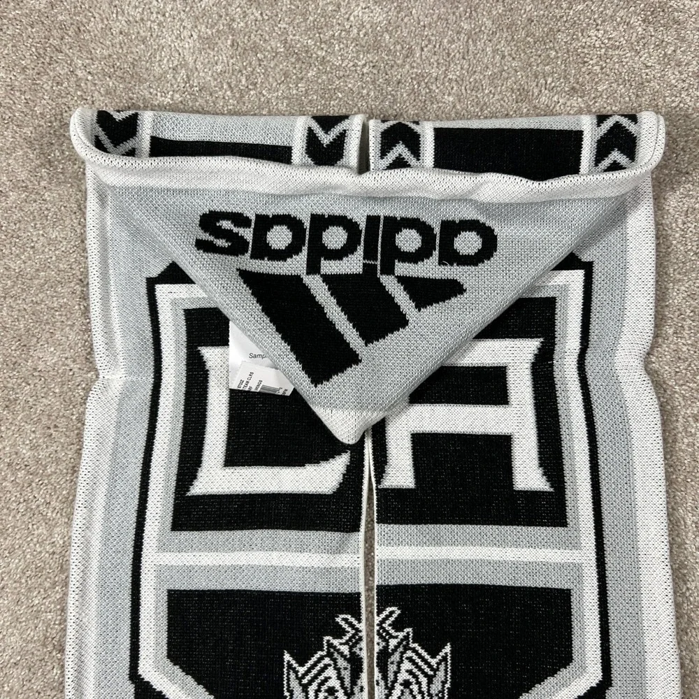 Adidas LA Kings NHL Knit Scarf Gray Black White Logo Fringe One Size